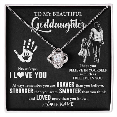 Love Knot Necklace 14K White Gold Finish | 1 | Personalized To My Goddaughter Necklace From Godmother Never Forget I Love You Goddaughter Birthday Christmas Graduation Customized Gift Box Message Card | siriusteestore