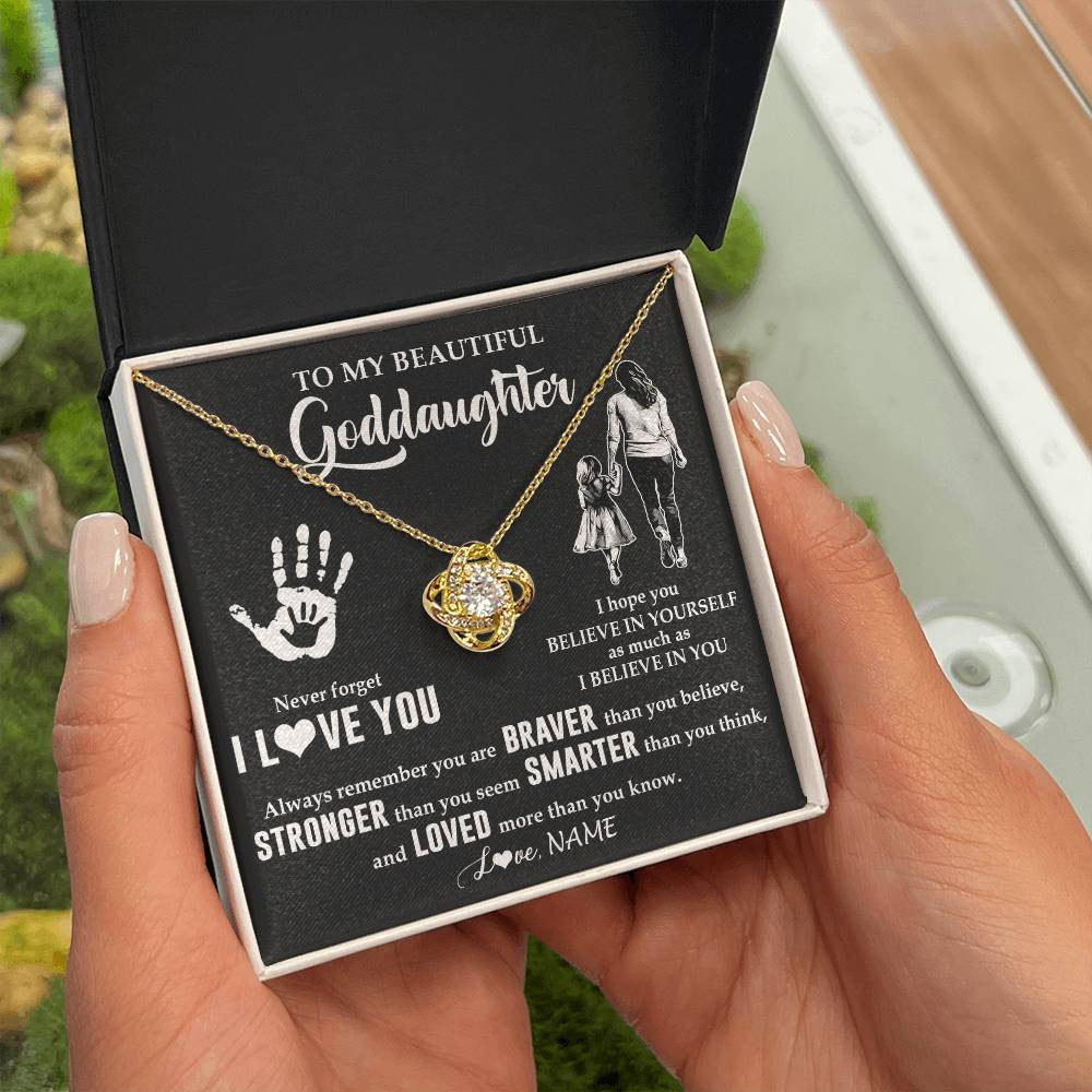 Love Knot Necklace 18K Yellow Gold Finish | 2 | Personalized To My Goddaughter Necklace From Godmother Never Forget I Love You Goddaughter Birthday Christmas Graduation Customized Gift Box Message Card | siriusteestore