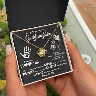 Love Knot Necklace 18K Yellow Gold Finish | 2 | Personalized To My Goddaughter Necklace From Godmother Never Forget I Love You Goddaughter Birthday Christmas Graduation Customized Gift Box Message Card | siriusteestore