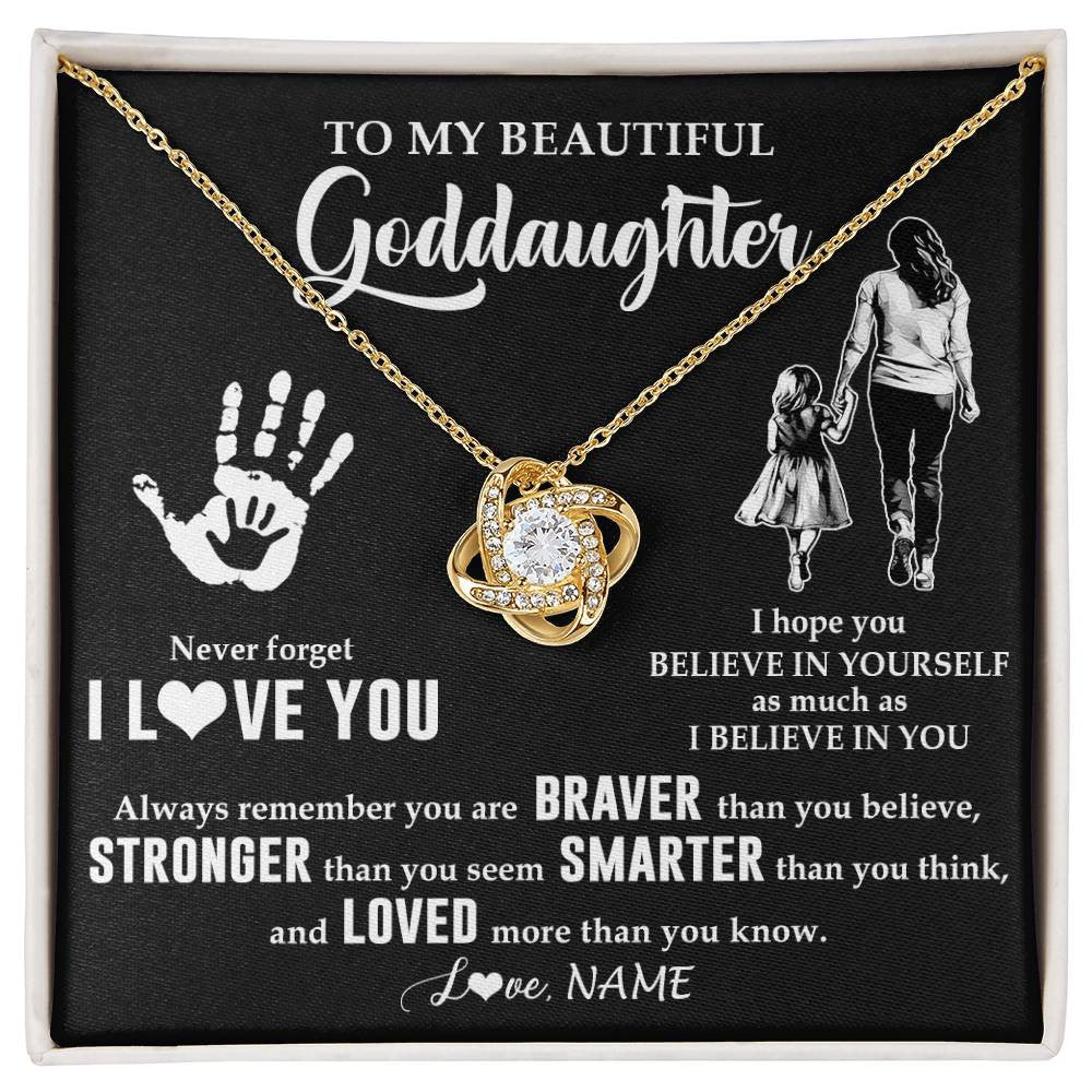 Love Knot Necklace 18K Yellow Gold Finish | 1 | Personalized To My Goddaughter Necklace From Godmother Never Forget I Love You Goddaughter Birthday Christmas Graduation Customized Gift Box Message Card | siriusteestore