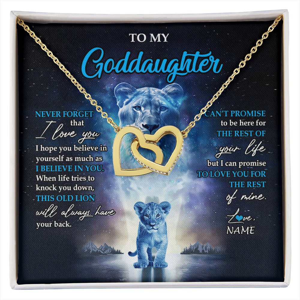 Interlocking Hearts Necklace 18K Yellow Gold Finish | 1 | Personalized To My Goddaughter Necklace From Godmother Never Forget I Love You Lion Goddaughter Jewelry Birthday Graduation Christmas Customized Message Card | siriusteestore