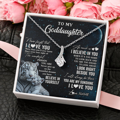 Alluring Beauty Necklace 14K White Gold Finish | 2 | Personalized To My Goddaughter Necklace From Godmother Never Forget I Love You White Tiger Goddaughter Birthday Christmas Customized Gift Box Message Card | siriusteestore