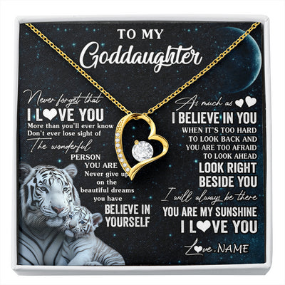 Forever Love Necklace 18K Yellow Gold Finish | 1 | Personalized To My Goddaughter Necklace From Godmother Never Forget I Love You White Tiger Goddaughter Birthday Christmas Customized Gift Box Message Card | siriusteestore
