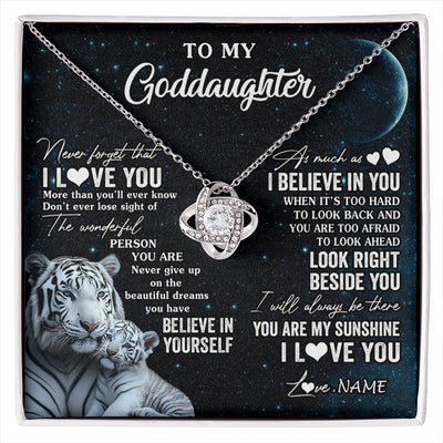 Love Knot Necklace 14K White Gold Finish | 1 | Personalized To My Goddaughter Necklace From Godmother Never Forget I Love You White Tiger Goddaughter Birthday Christmas Customized Gift Box Message Card | siriusteestore