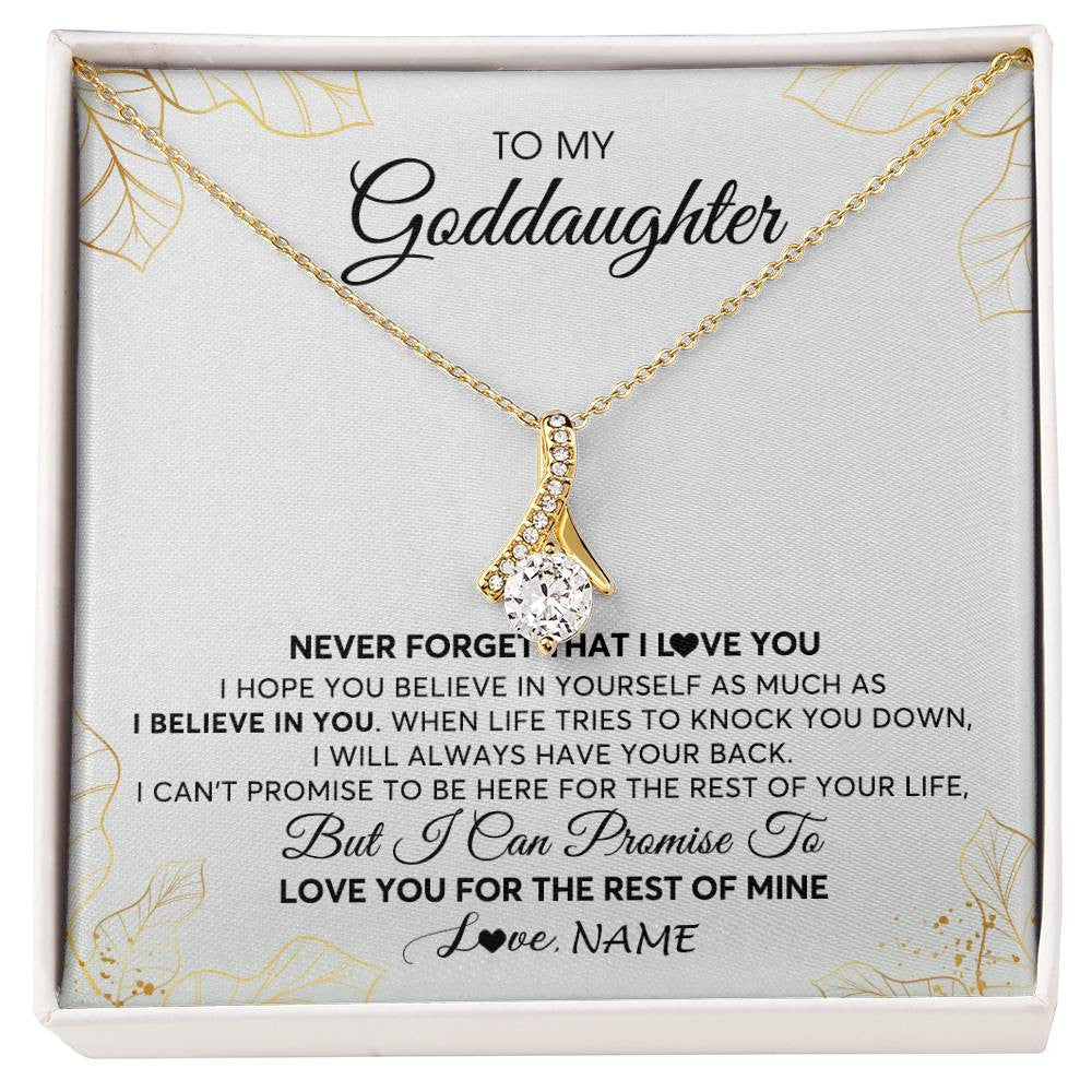 Alluring Beauty Necklace 18K Yellow Gold Finish | 1 | Personalized To My Goddaughter Necklace From Godmother Never Forget That I Love You Goddaughter Birthday Graduation Christmas Customized Gift Box Message Card | siriusteestore