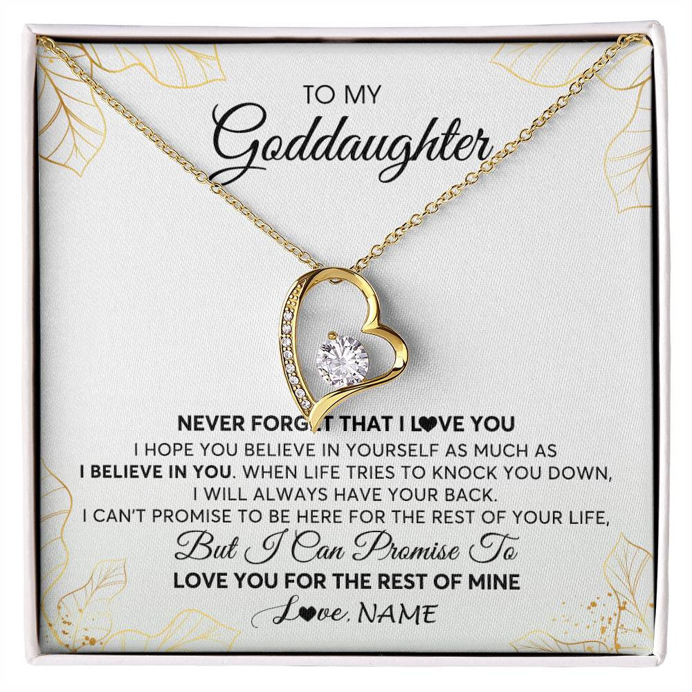 Forever Love Necklace 18K Yellow Gold Finish | 1 | Personalized To My Goddaughter Necklace From Godmother Never Forget That I Love You Goddaughter Birthday Graduation Christmas Customized Gift Box Message Card | siriusteestore
