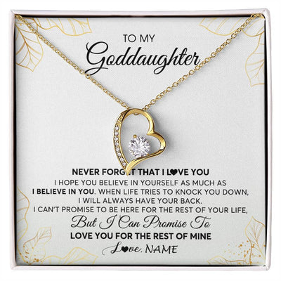 Forever Love Necklace 18K Yellow Gold Finish | 1 | Personalized To My Goddaughter Necklace From Godmother Never Forget That I Love You Goddaughter Birthday Graduation Christmas Customized Gift Box Message Card | siriusteestore