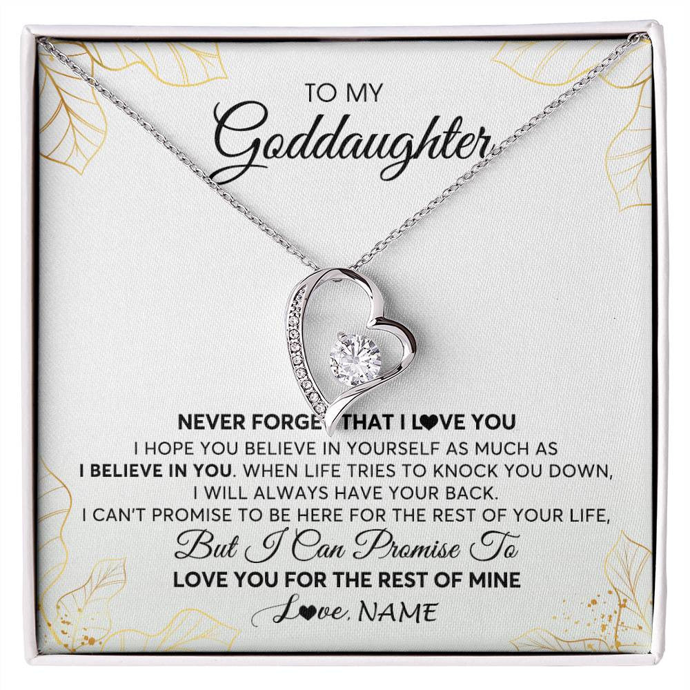 Forever Love Necklace | Personalized To My Goddaughter Necklace From Godmother Never Forget That I Love You Goddaughter Birthday Graduation Christmas Customized Gift Box Message Card | siriusteestore
