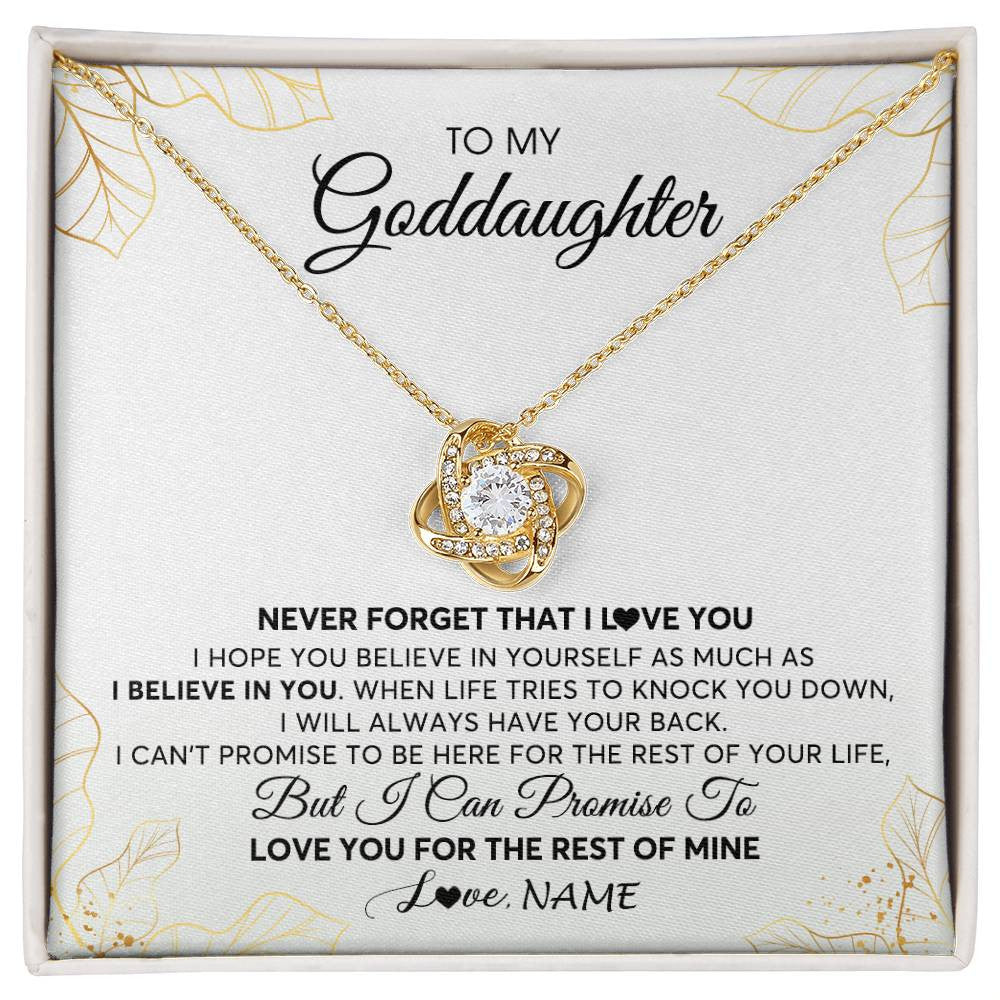 Love Knot Necklace 18K Yellow Gold Finish | 1 | Personalized To My Goddaughter Necklace From Godmother Never Forget That I Love You Goddaughter Birthday Graduation Christmas Customized Gift Box Message Card | siriusteestore
