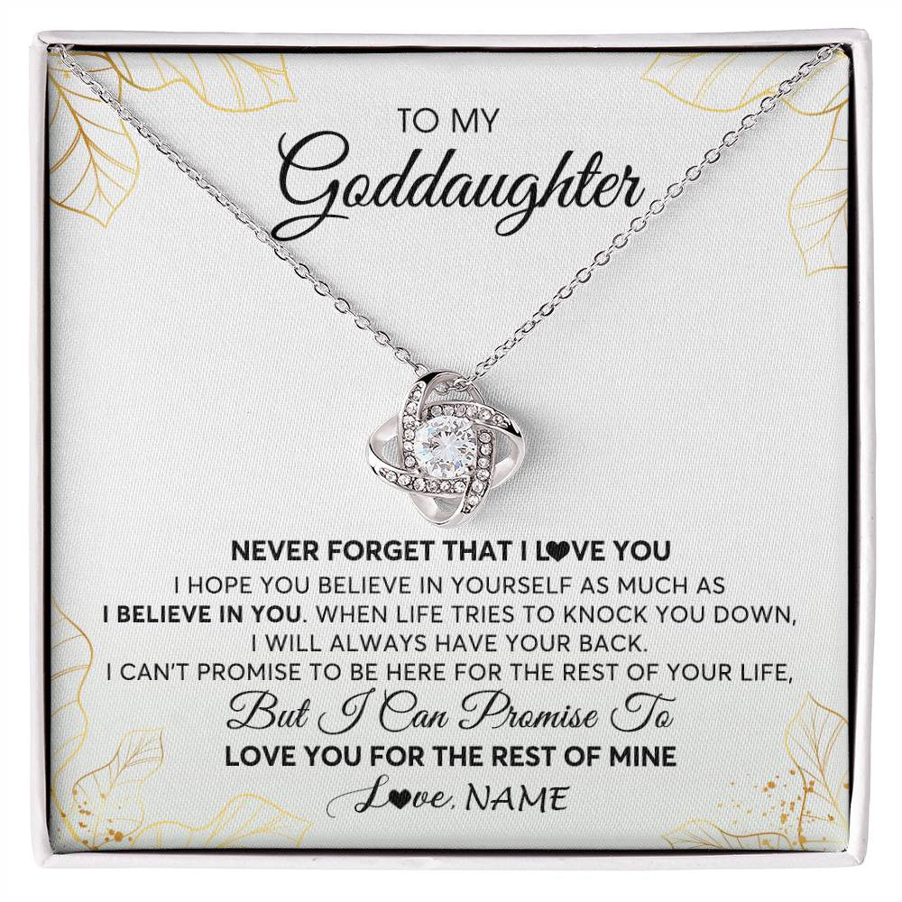 Love Knot Necklace | Personalized To My Goddaughter Necklace From Godmother Never Forget That I Love You Goddaughter Birthday Graduation Christmas Customized Gift Box Message Card | siriusteestore