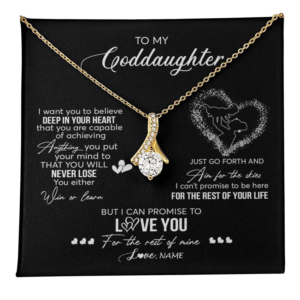 Alluring Beauty Necklace 18K Yellow Gold Finish | 1 | Personalized To My Goddaughter Necklace From Godmother Promise To Love You Goddaughter Birthday Graduation Christmas Pendant Customized Gift Box Message Card | siriusteestore