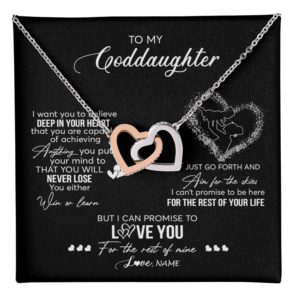 Interlocking Hearts Necklace Stainless Steel & Rose Gold Finish | 1 | Personalized To My Goddaughter Necklace From Godmother Promise To Love You Goddaughter Birthday Graduation Christmas Pendant Customized Gift Box Message Card | siriusteestore