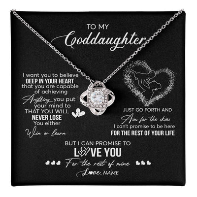 Love Knot Necklace 14K White Gold Finish | 1 | Personalized To My Goddaughter Necklace From Godmother Promise To Love You Goddaughter Birthday Graduation Christmas Pendant Customized Gift Box Message Card | siriusteestore