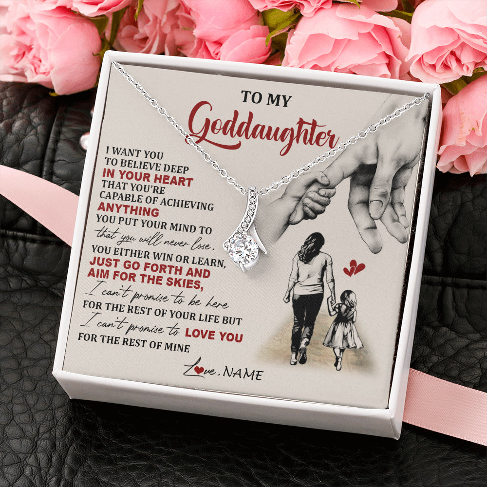 Alluring Beauty Necklace 14K White Gold Finish | 2 | Personalized To My Goddaughter Necklace From Godmother Promise To Love You Goddaughter Birthday Jewelry Graduation Christmas Customized Gift Box Message Card | siriusteestore