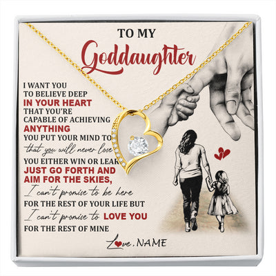 Forever Love Necklace 18K Yellow Gold Finish | 1 | Personalized To My Goddaughter Necklace From Godmother Promise To Love You Goddaughter Birthday Jewelry Graduation Christmas Customized Gift Box Message Card | siriusteestore