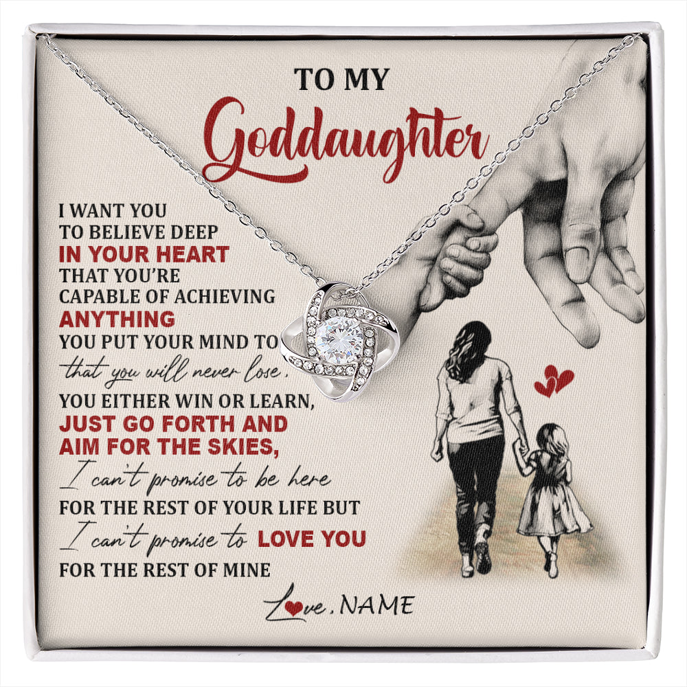 Love Knot Necklace 14K White Gold Finish | 1 | Personalized To My Goddaughter Necklace From Godmother Promise To Love You Goddaughter Birthday Jewelry Graduation Christmas Customized Gift Box Message Card | siriusteestore