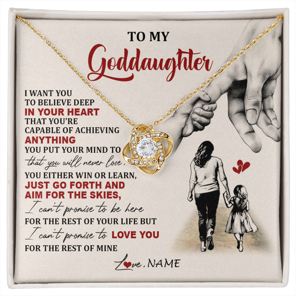 Love Knot Necklace 18K Yellow Gold Finish | 1 | Personalized To My Goddaughter Necklace From Godmother Promise To Love You Goddaughter Birthday Jewelry Graduation Christmas Customized Gift Box Message Card | siriusteestore