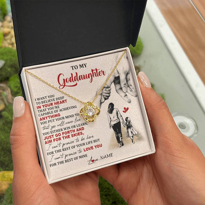 Love Knot Necklace 18K Yellow Gold Finish | 2 | Personalized To My Goddaughter Necklace From Godmother Promise To Love You Goddaughter Birthday Jewelry Graduation Christmas Customized Gift Box Message Card | siriusteestore