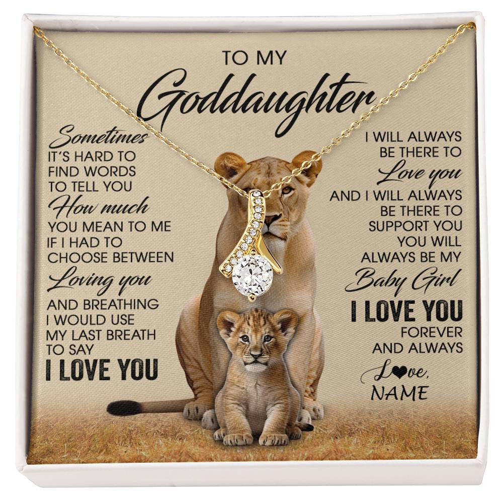 Alluring Beauty Necklace 18K Yellow Gold Finish | 1 | Personalized To My Goddaughter Necklace From Godmother Sometimes It's Hard Lion Goddaughter Gift Birthday Jewelry Christmas Customized Gift Box Message Card | siriusteestore
