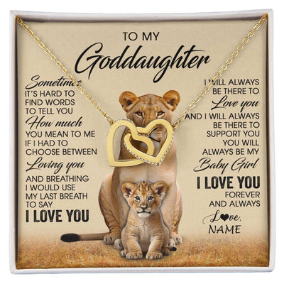 Interlocking Hearts Necklace 18K Yellow Gold Finish | 1 | Personalized To My Goddaughter Necklace From Godmother Sometimes It's Hard Lion Goddaughter Gift Birthday Jewelry Christmas Customized Gift Box Message Card | siriusteestore