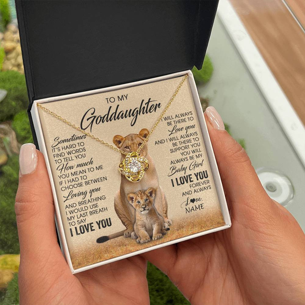 Love Knot Necklace 18K Yellow Gold Finish | 2 | Personalized To My Goddaughter Necklace From Godmother Sometimes It's Hard Lion Goddaughter Gift Birthday Jewelry Christmas Customized Gift Box Message Card | siriusteestore