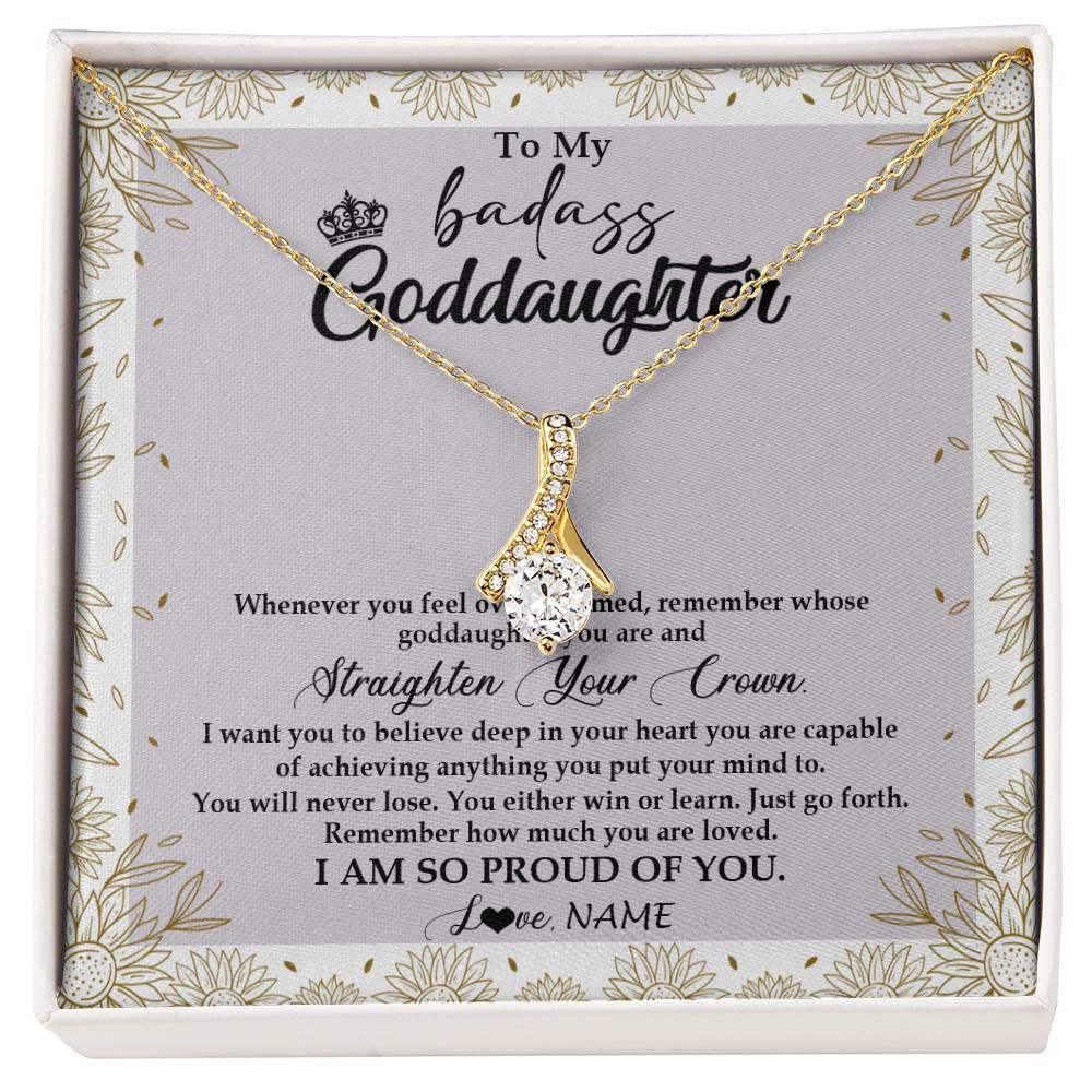 Alluring Beauty Necklace 18K Yellow Gold Finish | Personalized To My Goddaughter Necklace From Godmother Straighten Your Crown Goddaughter Birthday Graduation Christmas Jewelry Customized Gift Box Message Card | siriusteestore