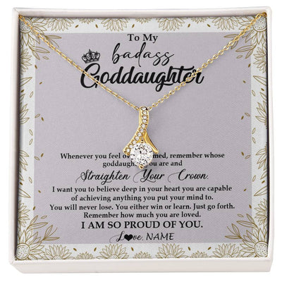 Alluring Beauty Necklace 18K Yellow Gold Finish | Personalized To My Goddaughter Necklace From Godmother Straighten Your Crown Goddaughter Birthday Graduation Christmas Jewelry Customized Gift Box Message Card | siriusteestore