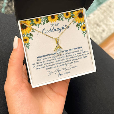 Alluring Beauty Necklace 18K Yellow Gold Finish | Personalized To My Goddaughter Necklace From Godmother Sunflower You Are My Sunshine Goddaughter Jewelry Graduation Birthday Customized Gift Box Message Card | siriusteestore