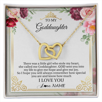 Interlocking Hearts Necklace 18K Yellow Gold Finish | 1 | Personalized To My Goddaughter Necklace From Godmother There Was A Little Girl Goddaughter Birthday Gifts Jewelry Christmas Customized Gift Box Message Card | siriusteestore