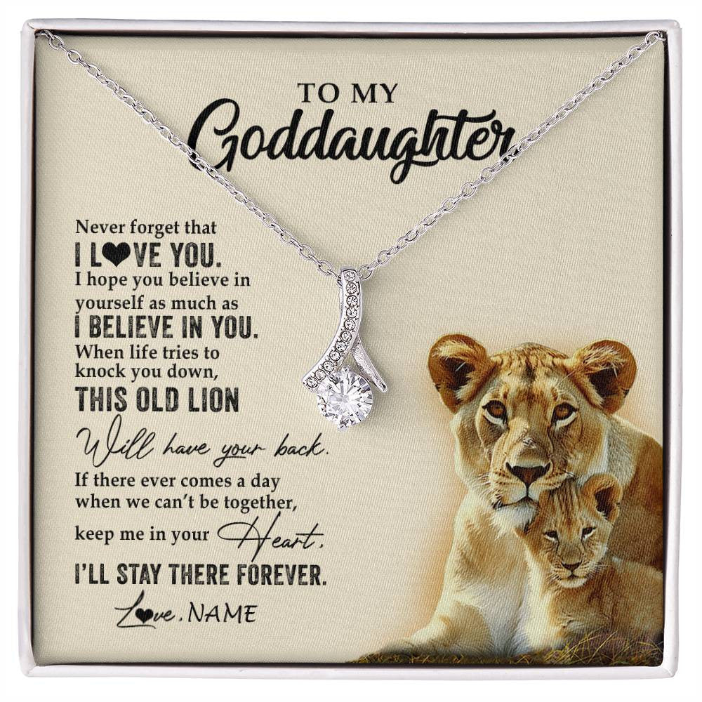 Alluring Beauty Necklace 14K White Gold Finish | 1 | Personalized To My Goddaughter Necklace From Godmother This Old Lion Never Forget I Love You Jewelry Birthday Christmas Customized Gift Box Message Card | siriusteestore