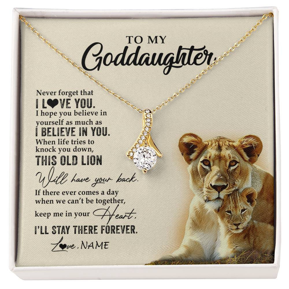 Alluring Beauty Necklace 18K Yellow Gold Finish | 1 | Personalized To My Goddaughter Necklace From Godmother This Old Lion Never Forget I Love You Jewelry Birthday Christmas Customized Gift Box Message Card | siriusteestore