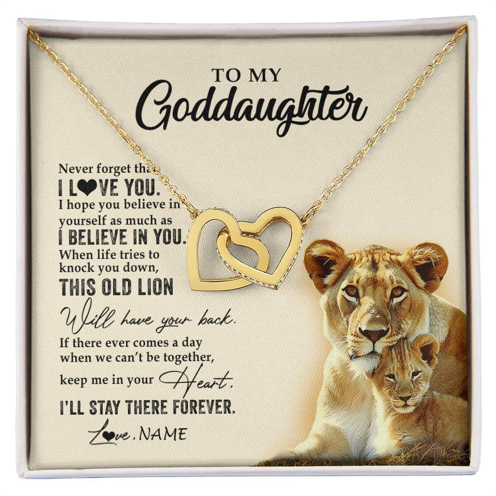 Interlocking Hearts Necklace 18K Yellow Gold Finish | 1 | Personalized To My Goddaughter Necklace From Godmother This Old Lion Never Forget I Love You Jewelry Birthday Christmas Customized Gift Box Message Card | siriusteestore