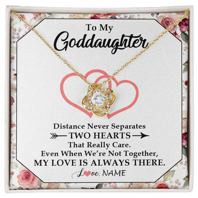 Love Knot Necklace 18K Yellow Gold Finish | 1 | Personalized To My Goddaughter Necklace From Godmother Two Hearts Together Goddaughter Birthday Christmas Jewelry Customized Gift Box Message Card | siriusteestore