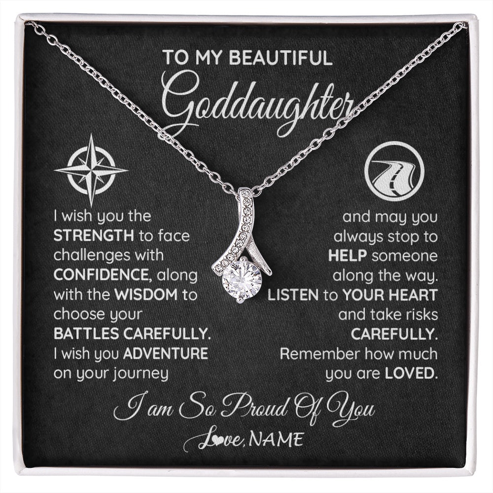 Alluring Beauty Necklace 14K White Gold Finish | 1 | Personalized To My Goddaughter Necklace From Godmother Uncle Aunt I Wish You The Strength Birthday Graduation Inspirational Customized Gift Box Message Card | siriusteestore.myshopify