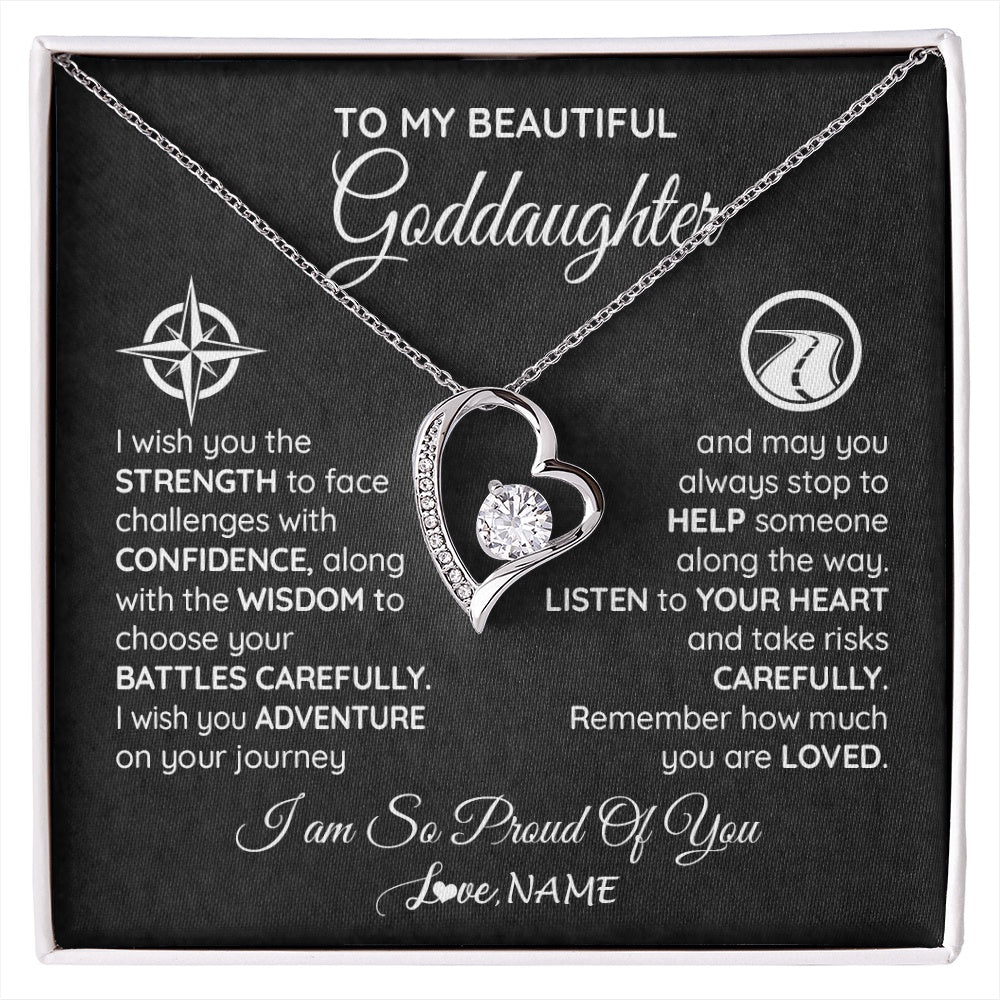 Forever Love Necklace 14K White Gold Finish | 1 | Personalized To My Goddaughter Necklace From Godmother Uncle Aunt I Wish You The Strength Birthday Graduation Inspirational Customized Gift Box Message Card | siriusteestore.myshopify