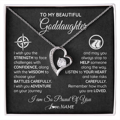 Forever Love Necklace 14K White Gold Finish | 1 | Personalized To My Goddaughter Necklace From Godmother Uncle Aunt I Wish You The Strength Birthday Graduation Inspirational Customized Gift Box Message Card | siriusteestore.myshopify