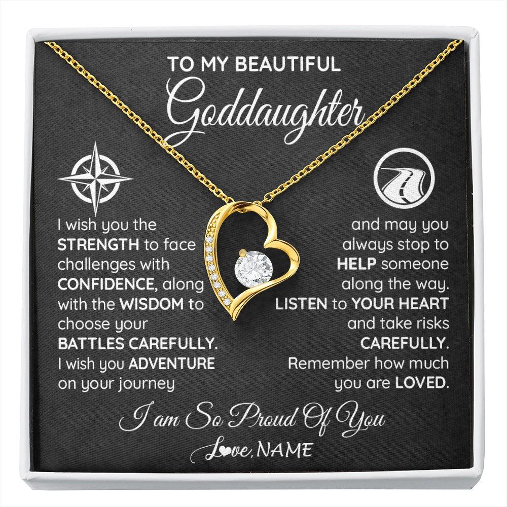 Forever Love Necklace 18K Yellow Gold Finish | 1 | Personalized To My Goddaughter Necklace From Godmother Uncle Aunt I Wish You The Strength Birthday Graduation Inspirational Customized Gift Box Message Card | siriusteestore.myshopify