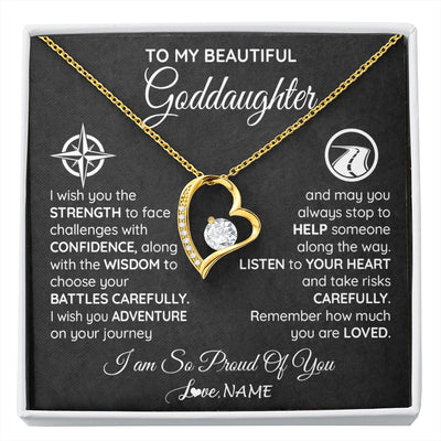 Forever Love Necklace 18K Yellow Gold Finish | 1 | Personalized To My Goddaughter Necklace From Godmother Uncle Aunt I Wish You The Strength Birthday Graduation Inspirational Customized Gift Box Message Card | siriusteestore.myshopify