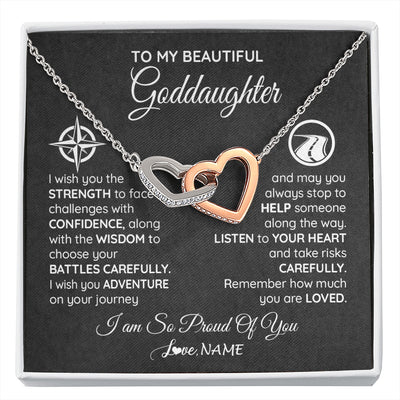 Interlocking Hearts Necklace Stainless Steel & Rose Gold Finish | 1 | Personalized To My Goddaughter Necklace From Godmother Uncle Aunt I Wish You The Strength Birthday Graduation Inspirational Customized Gift Box Message Card | siriusteestore.myshopify