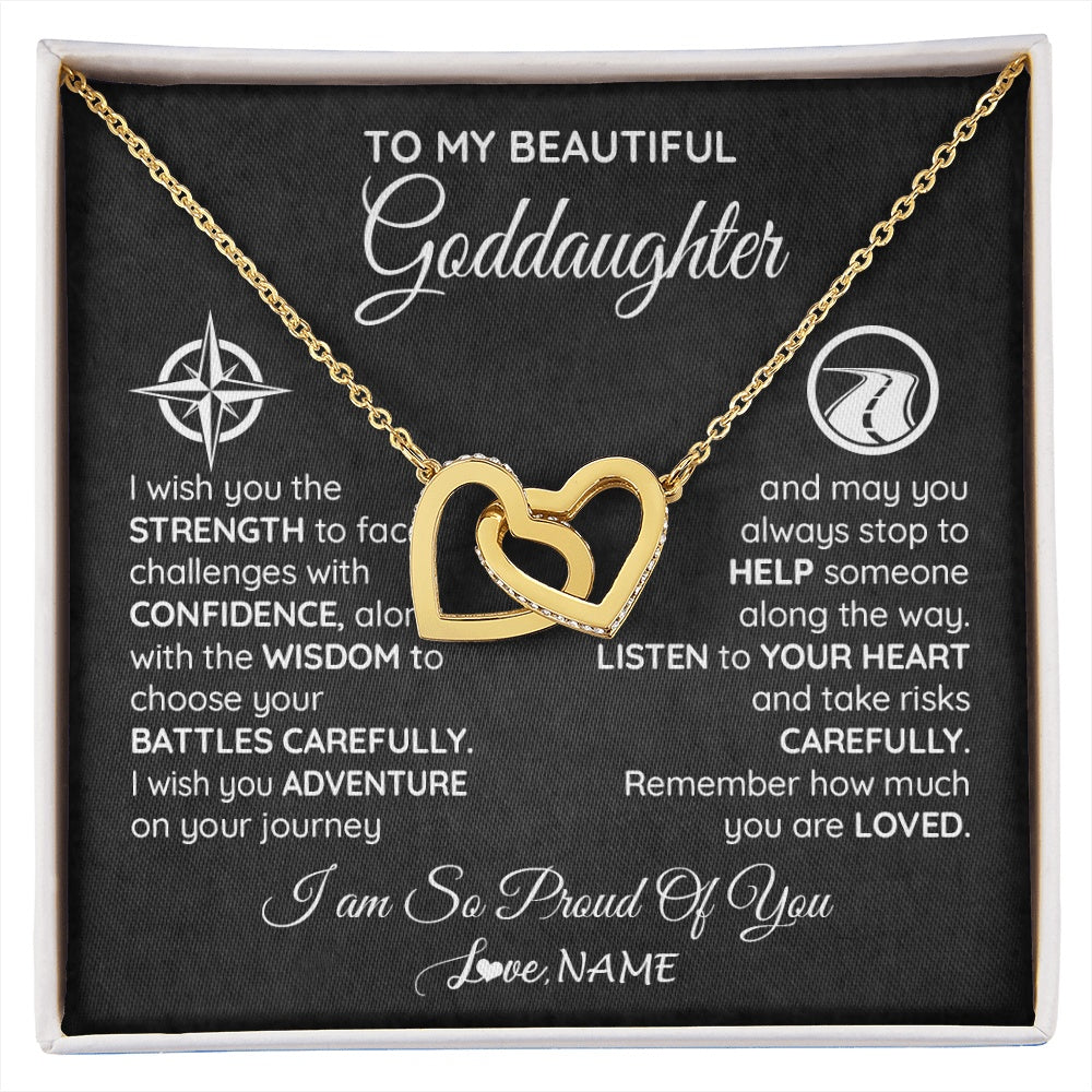 Interlocking Hearts Necklace 18K Yellow Gold Finish | 1 | Personalized To My Goddaughter Necklace From Godmother Uncle Aunt I Wish You The Strength Birthday Graduation Inspirational Customized Gift Box Message Card | siriusteestore.myshopify