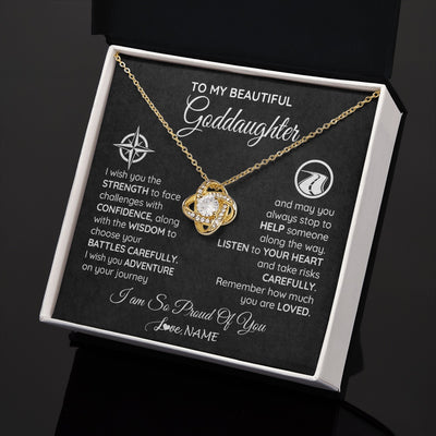Love Knot Necklace 18K Yellow Gold Finish | 2 | Personalized To My Goddaughter Necklace From Godmother Uncle Aunt I Wish You The Strength Birthday Graduation Inspirational Customized Gift Box Message Card | siriusteestore.myshopify
