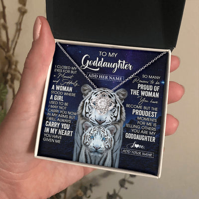 Love Knot Necklace 14K White Gold Finish | 2 | Personalized To My Goddaughter Necklace From Godmother Uncle I Close My Eyes White Tiger Goddaughter Birthday Gift Christmas Gift Box Message Card | https://siriusteestore.