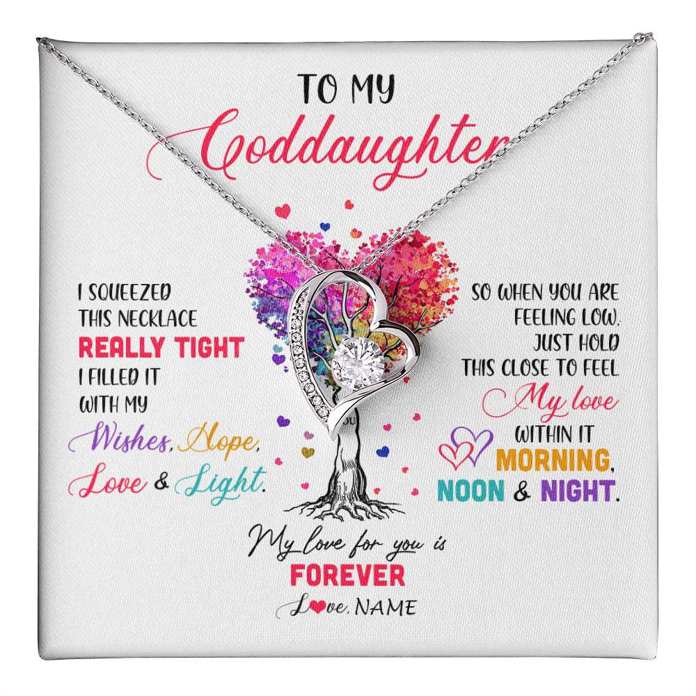 Forever Love Necklace 14K White Gold Finish | 1 | Personalized To My Goddaughter Necklace From Godmother Uncle I Squeezed This Necklace Goddaughter Birthday Christmas Customized Gift Box Message Card | siriusteestore