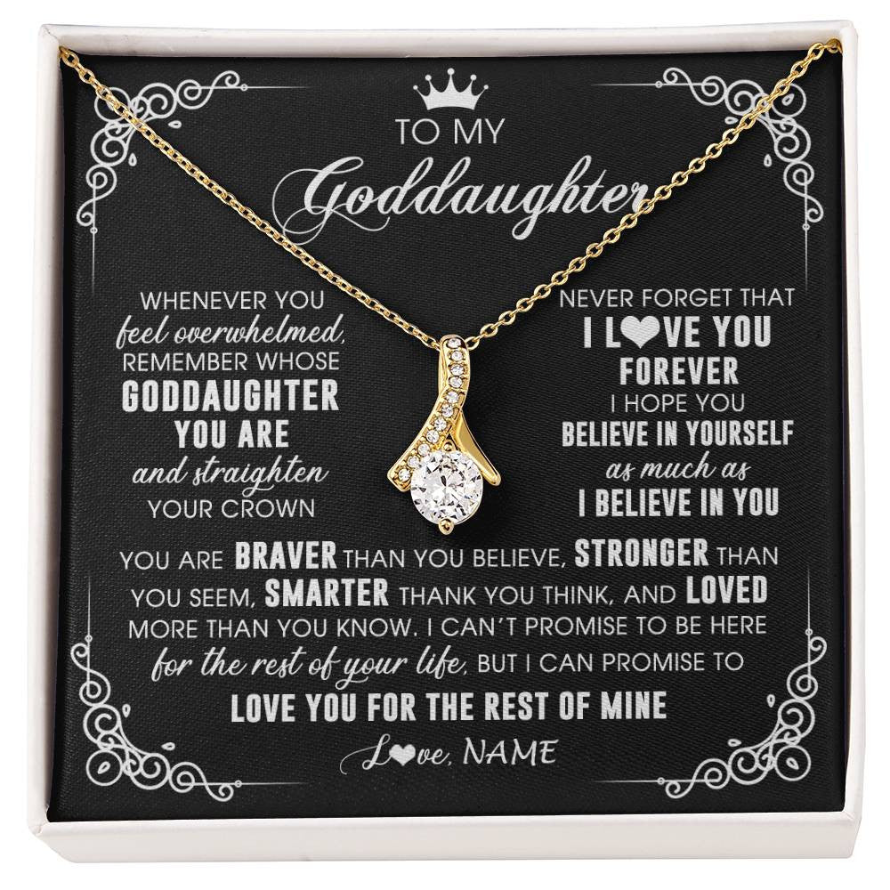 Alluring Beauty Necklace 18K Yellow Gold Finish | 1 | Personalized To My Goddaughter Necklace From Godmother Uncle Inspirational Strength Goddaughter Birthday Jewelry Christmas Customized Gift Box Message Card | siriusteestore