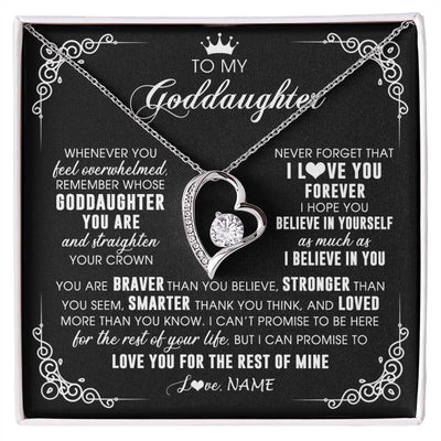 Forever Love Necklace 14K White Gold Finish | 1 | Personalized To My Goddaughter Necklace From Godmother Uncle Inspirational Strength Goddaughter Birthday Jewelry Christmas Customized Gift Box Message Card | siriusteestore