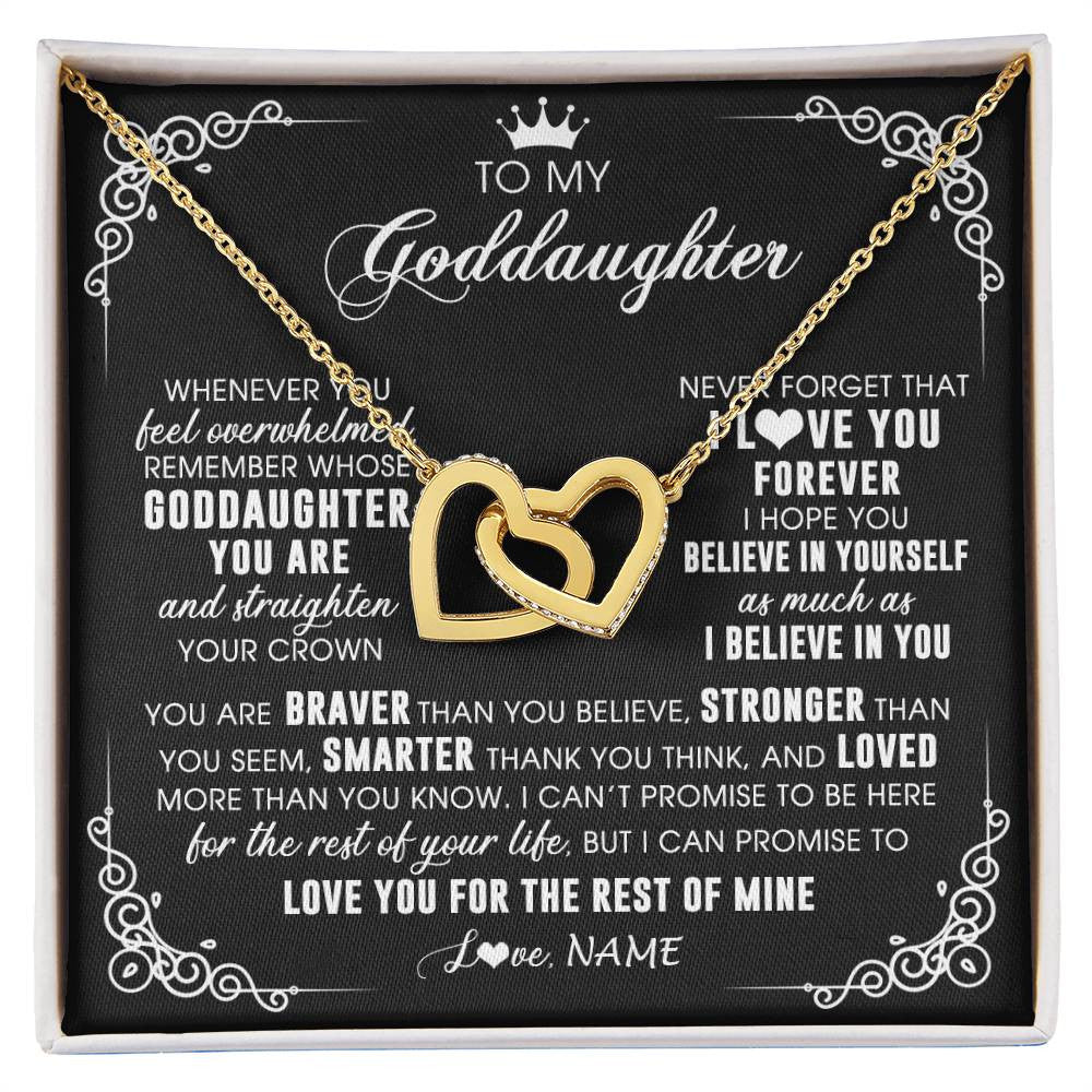 Interlocking Hearts Necklace 18K Yellow Gold Finish | 1 | Personalized To My Goddaughter Necklace From Godmother Uncle Inspirational Strength Goddaughter Birthday Jewelry Christmas Customized Gift Box Message Card | siriusteestore