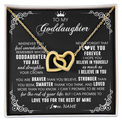 Interlocking Hearts Necklace 18K Yellow Gold Finish | 1 | Personalized To My Goddaughter Necklace From Godmother Uncle Inspirational Strength Goddaughter Birthday Jewelry Christmas Customized Gift Box Message Card | siriusteestore
