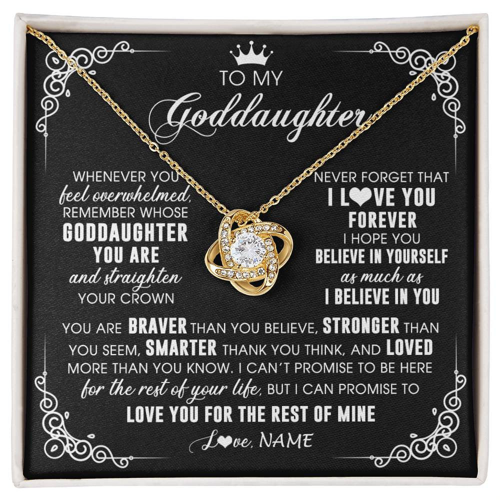 Love Knot Necklace 18K Yellow Gold Finish | 1 | Personalized To My Goddaughter Necklace From Godmother Uncle Inspirational Strength Goddaughter Birthday Jewelry Christmas Customized Gift Box Message Card | siriusteestore