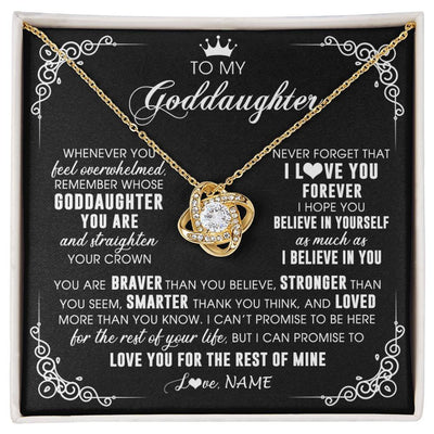 Love Knot Necklace 18K Yellow Gold Finish | 1 | Personalized To My Goddaughter Necklace From Godmother Uncle Inspirational Strength Goddaughter Birthday Jewelry Christmas Customized Gift Box Message Card | siriusteestore