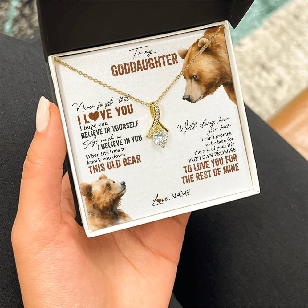 Alluring Beauty Necklace 18K Yellow Gold Finish | 2 | Personalized To My Goddaughter Necklace From Godmother Uncle Never Forget That I Love You Bear Goddaughter Birthday Christmas Customized Gift Box Message Card | siriusteestore